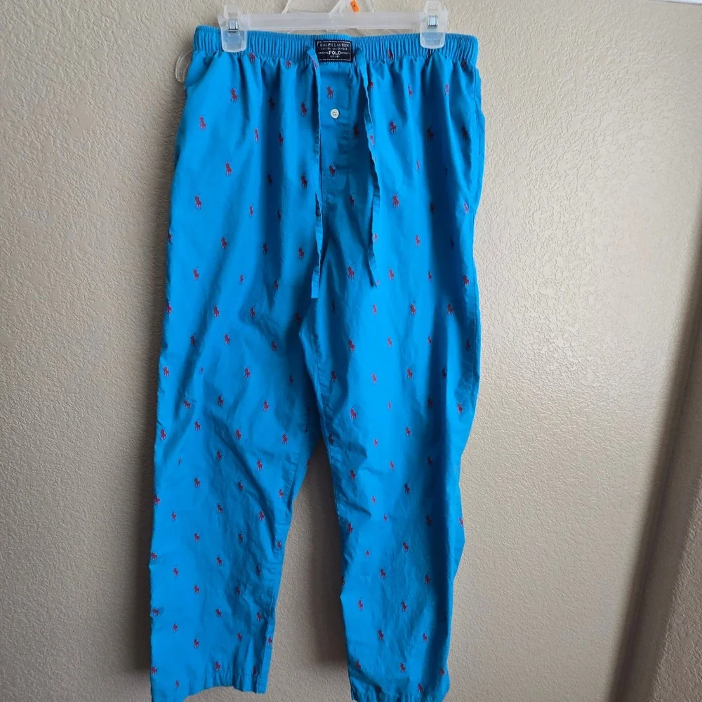 Polo Ralph Lauren Mens Pajama Pants Blue Red Pony Logo Sleepwear Medium